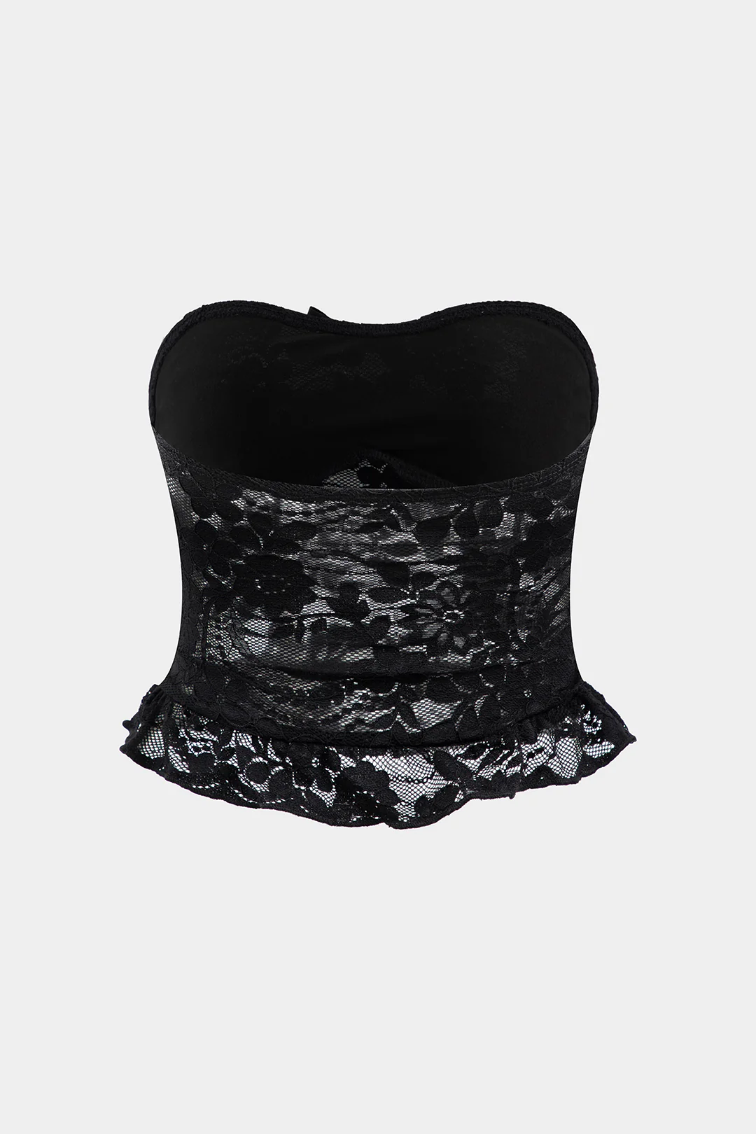 Lace Ruched Hollow Out Tube Top - Weenar