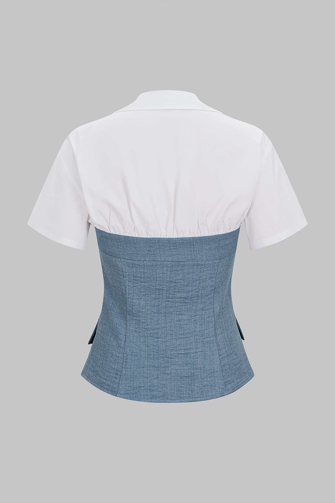 Contrast Irregular Button Lapel Short Sleeve Top - Weenar