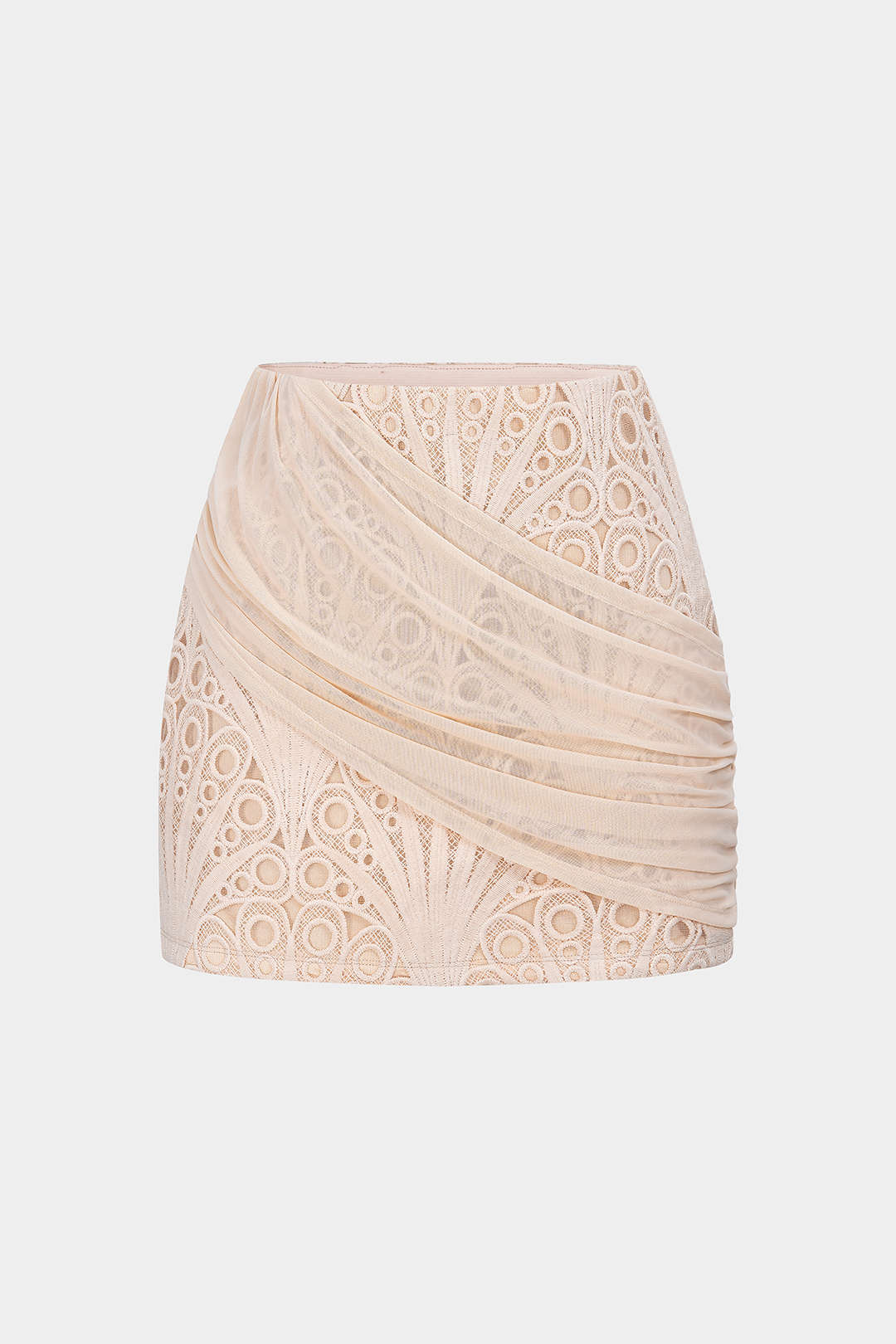 Lace Patchwork Asymmetrical Ruched Skirt - Weenar
