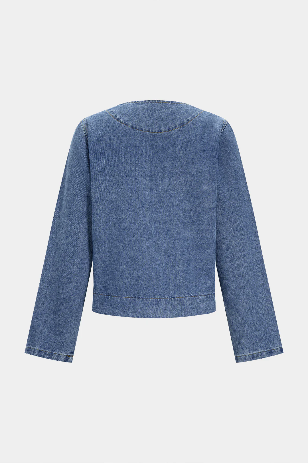 Denim Round Neck Pocket Outerwear - Weenar