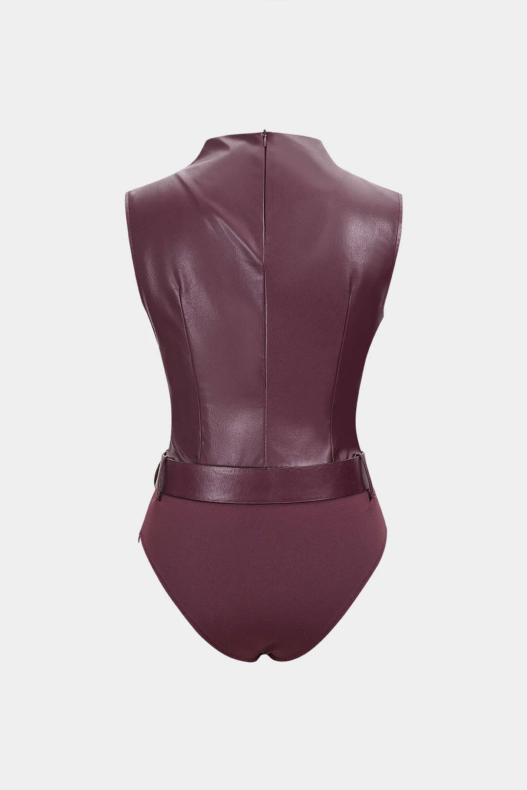 Faux Leather Patchwork Ruched Sleeveless Bodysuit - Weenar