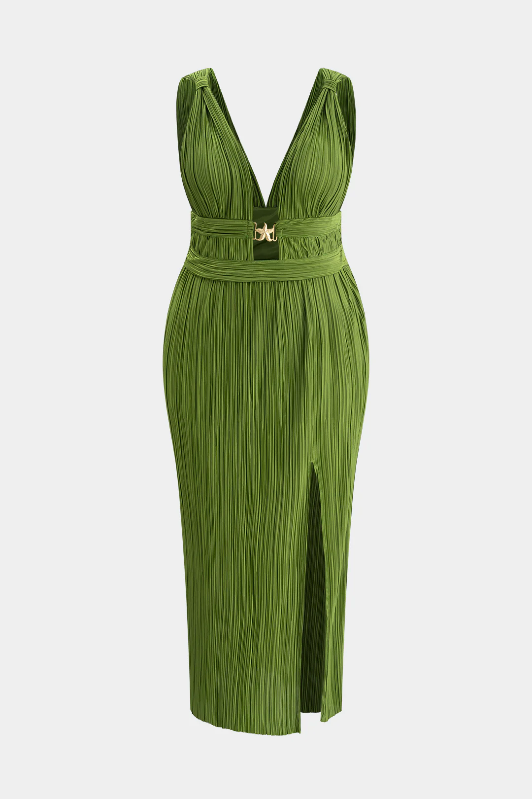 Plus Size Metallic Pleated Sleeveless Maxi Dress - Weenar