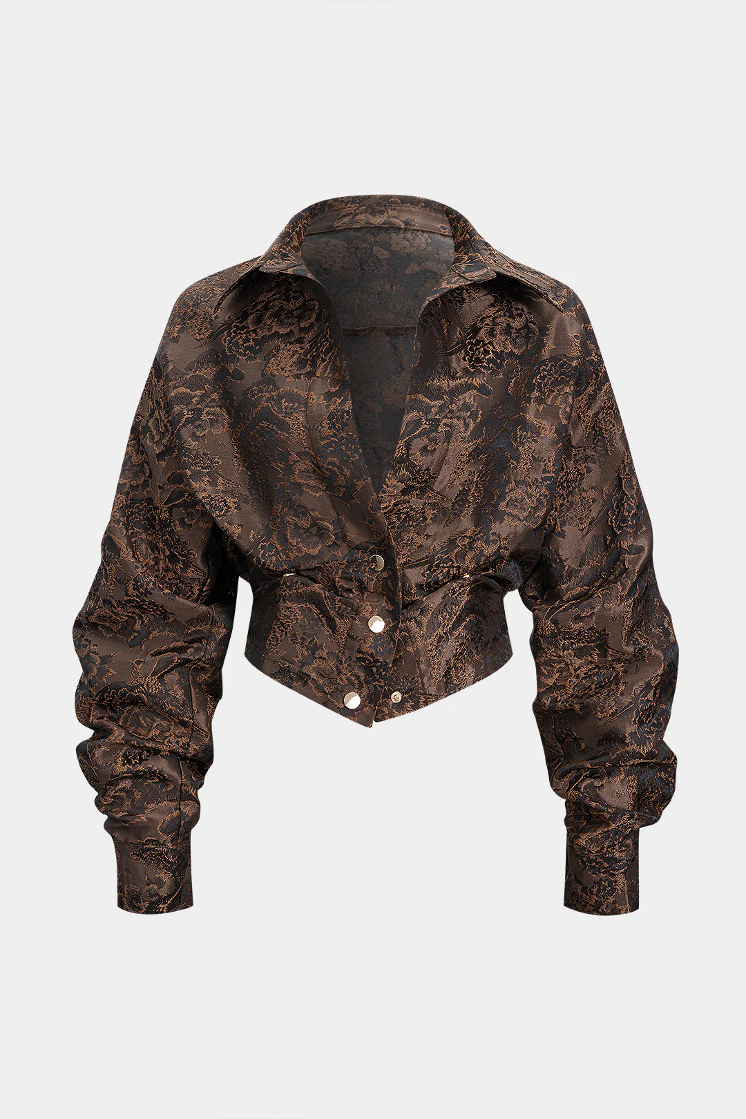 Floral Print Jacquard Smocked Long-Sleeve Shirt - Weenar