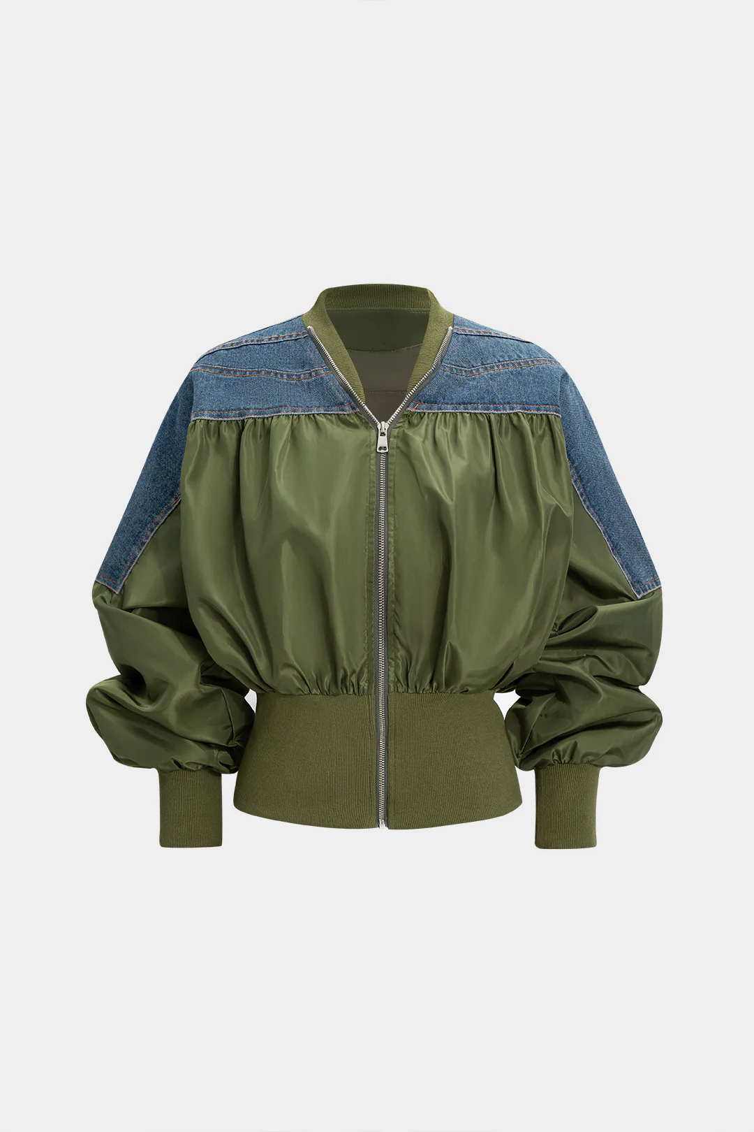 Denim Patchwork Zipper Jacket - Weenar