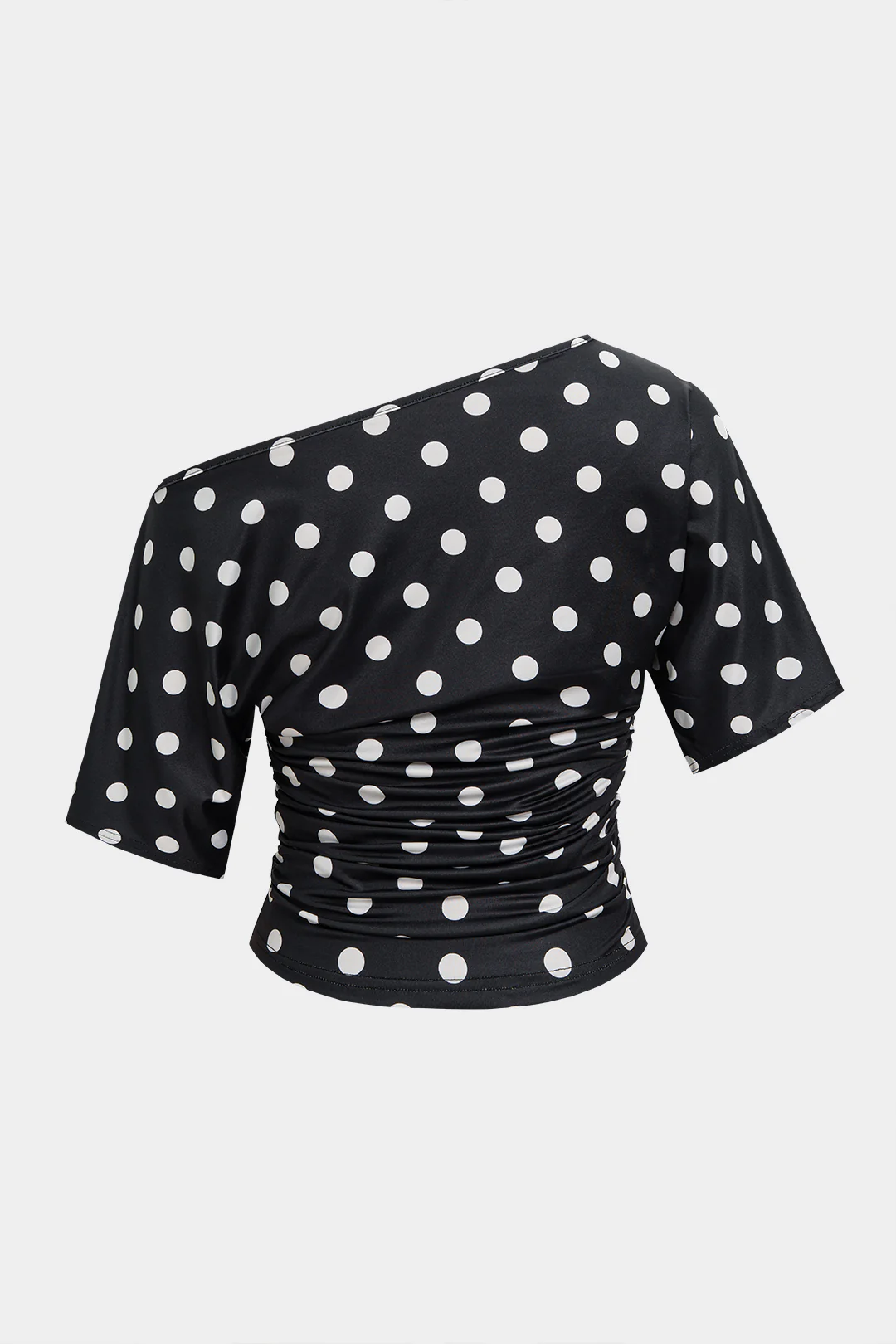 Polka Dots Print One Shoulder Short Sleeve T-Shirt - Weenar