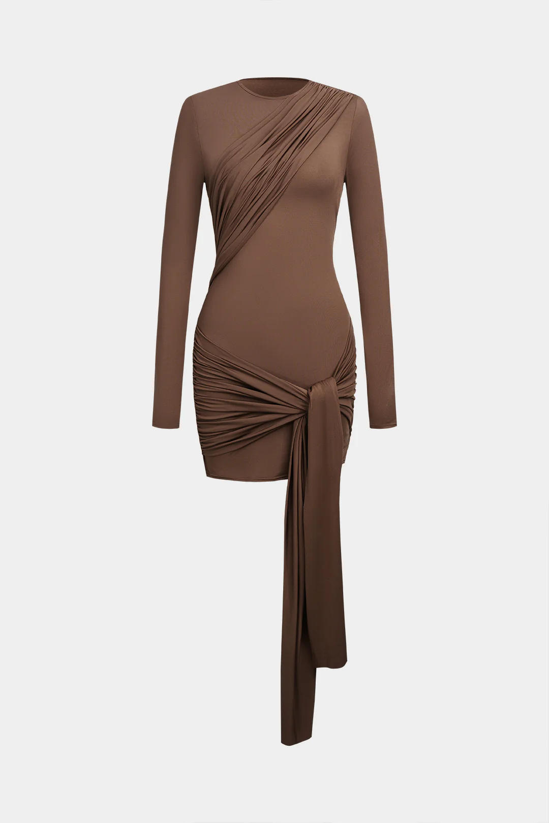 Ruched Tie-Up Long Sleeve Mini Dress - Weenar