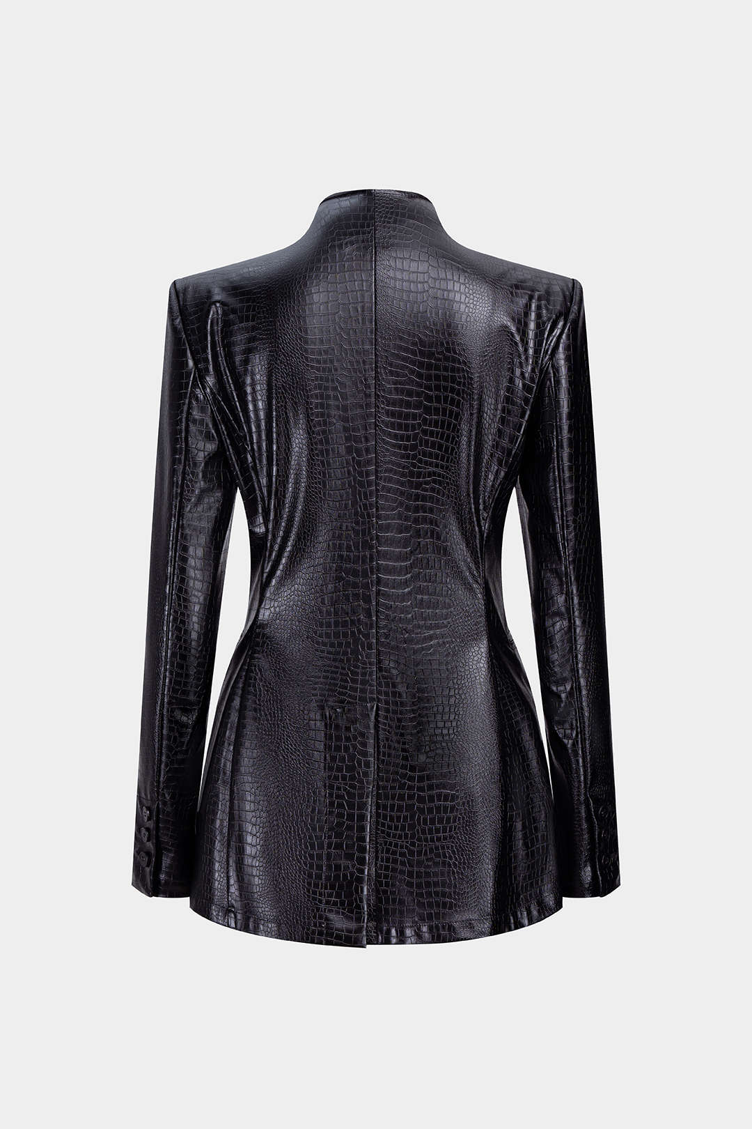 Crocodile Print Faux Leather V-Neck Pocket Jakcet - Weenar