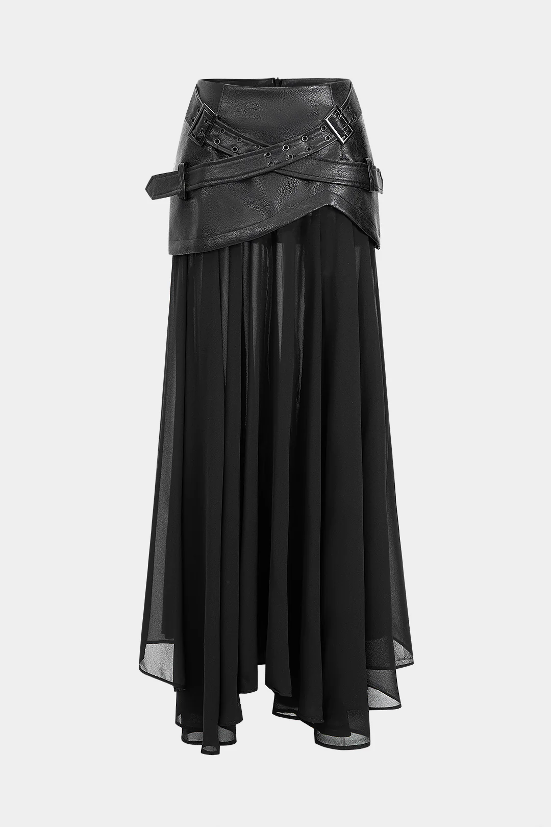 Faux Leather Patchwork Asymmetrical Midi Skirt - Weenar