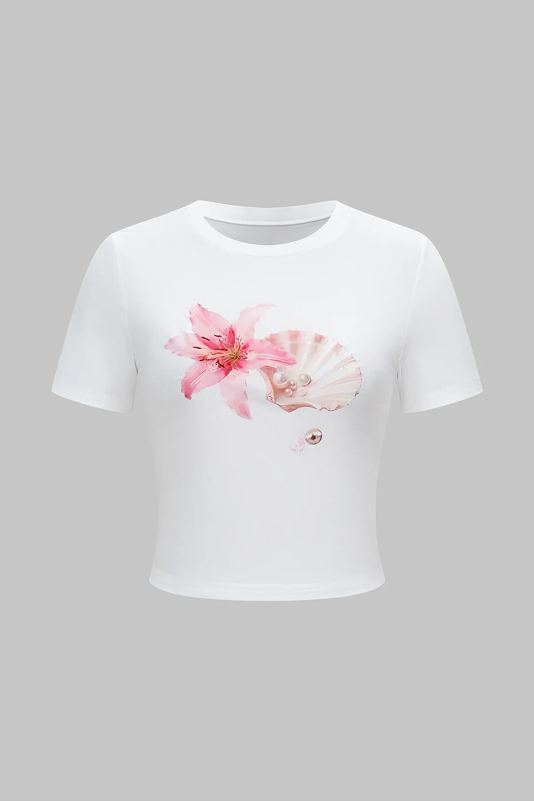 Floral Print Round Neck Short Sleeve T-Shirt - Weenar