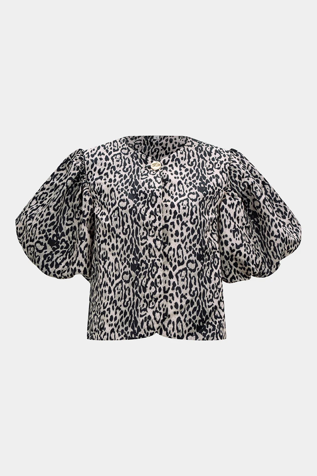 Leopard Print Button Puff Sleeve Shirt - Weenar