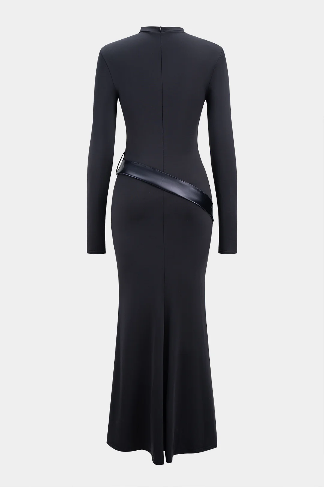 Round Neck Patchwork Zipper Long Sleeve Maxi Dress - Weenar