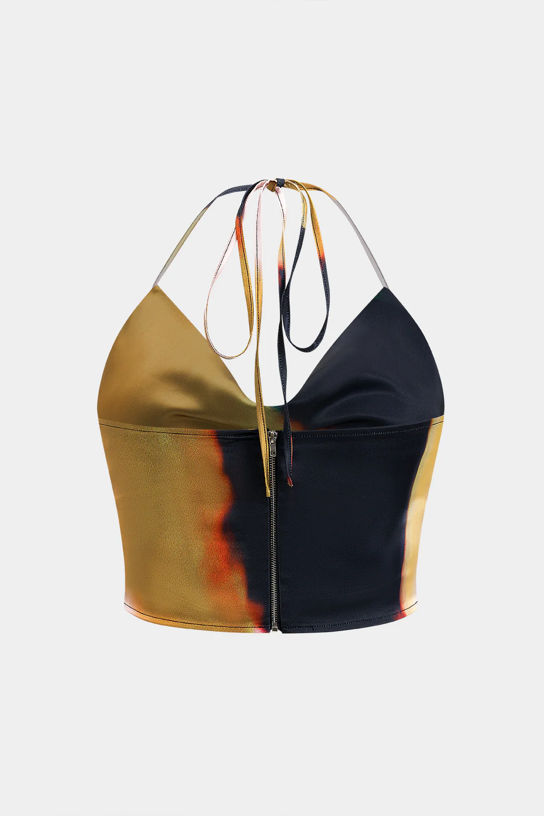 Plus Size Ombre Print Satin Zipper Tie-Up Cami Top - Weenar