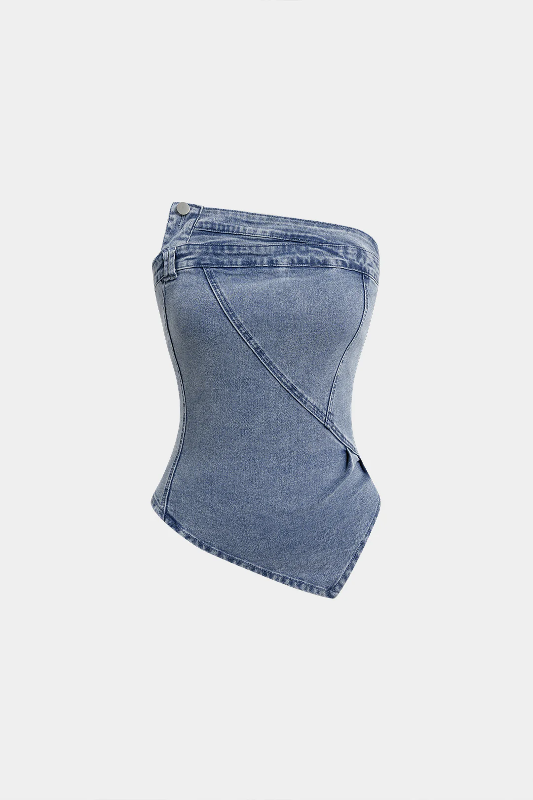 Denim Asymmetrical Washed Strapless Tube Top - Weenar