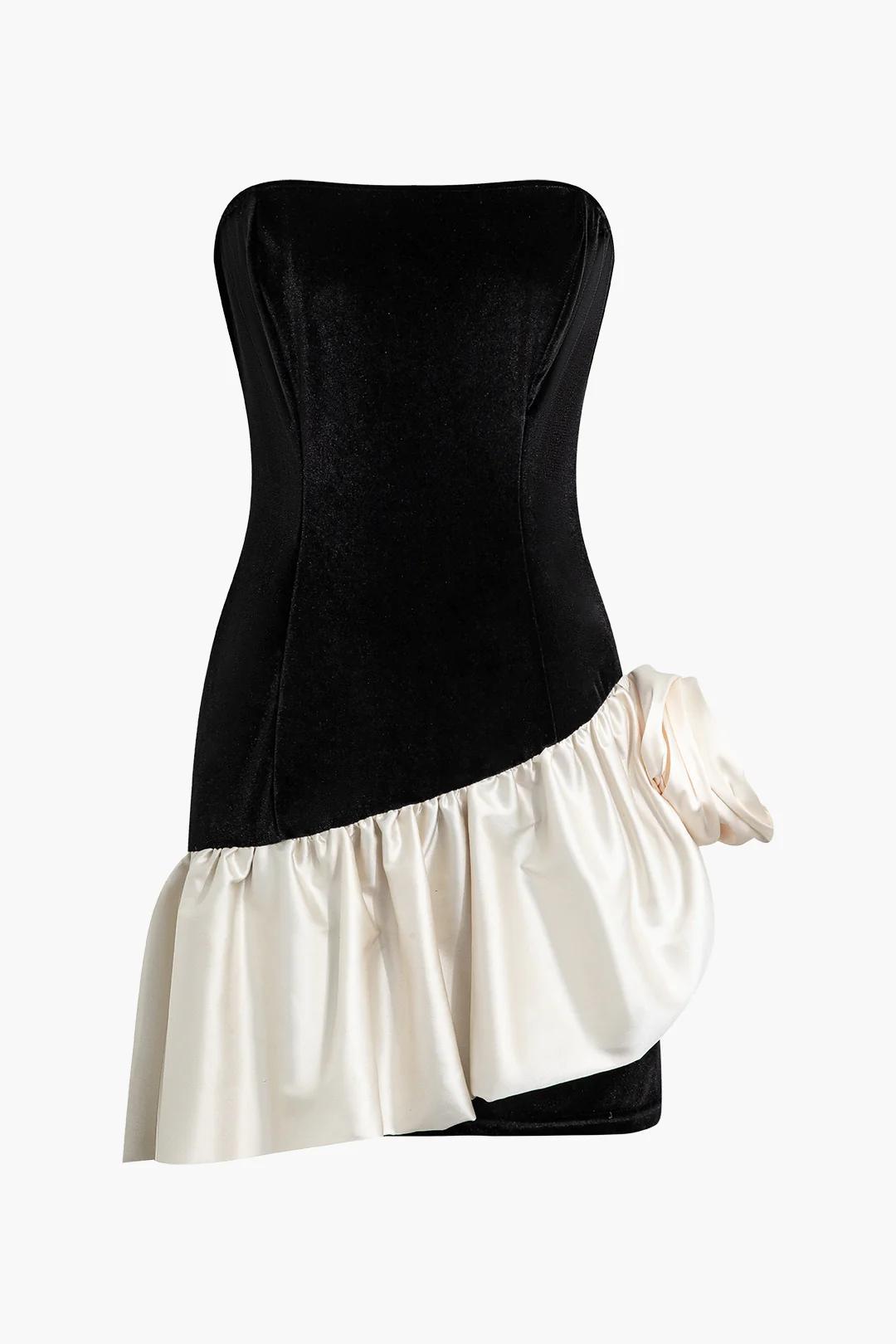 3D Flower Decor Patchwork Sleeveless Mini Dress - Weenar