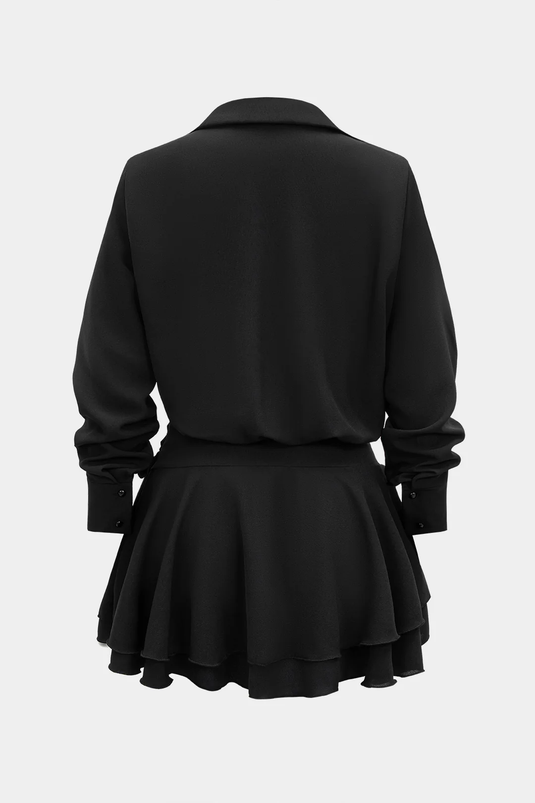 Ruffle Hem Cut Out Long-Sleeve Mini Dress - Weenar