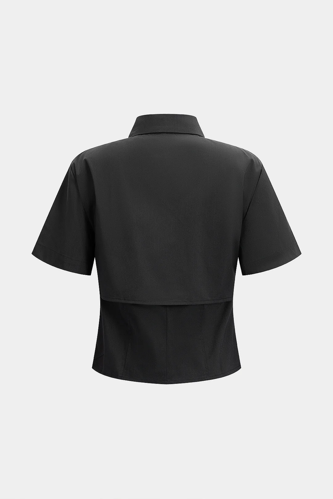 Solid Lapel Double Layer Button Short-Sleeve Shirt - Weenar