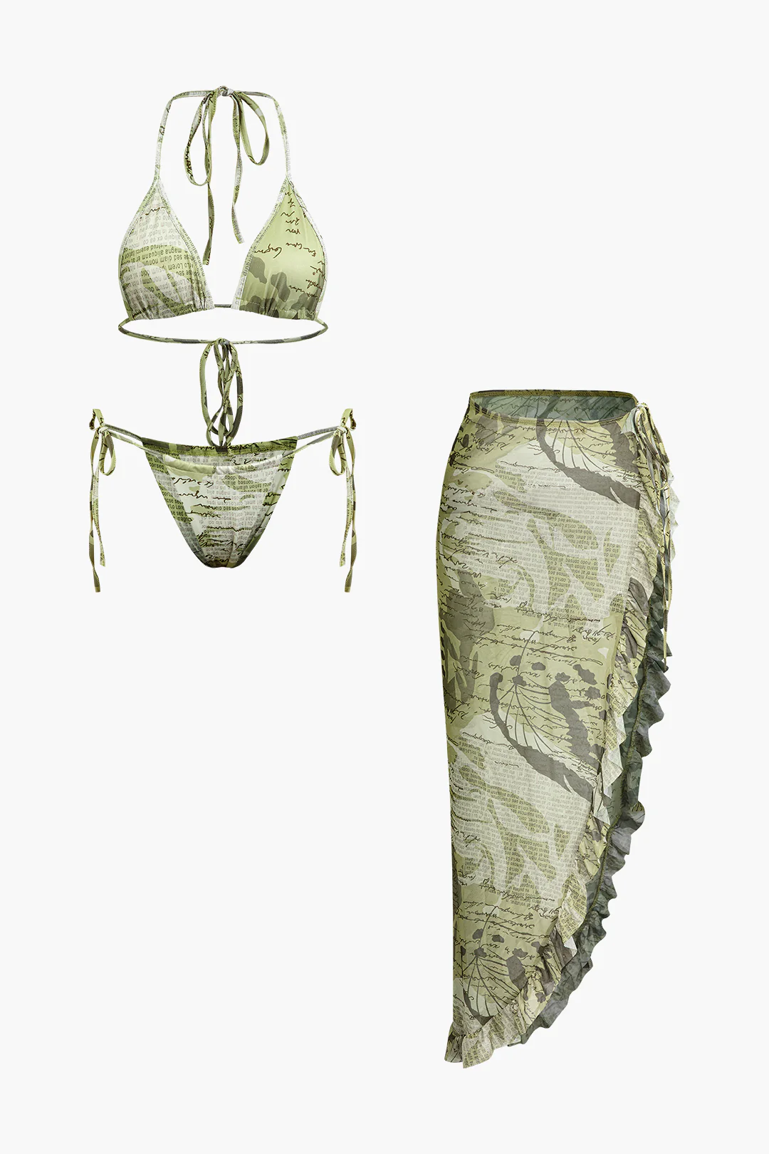 Letter Print Backless Tie-Up Asymmetrical Bikini Set - Weenar