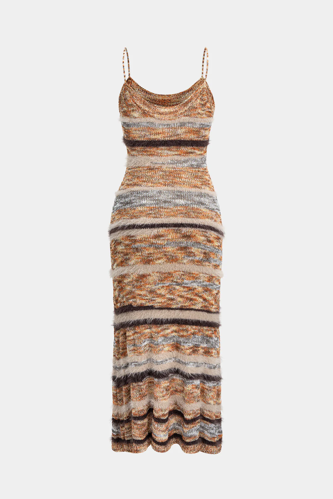 Knit Fringes Contrast Sleeveless Dress - Weenar