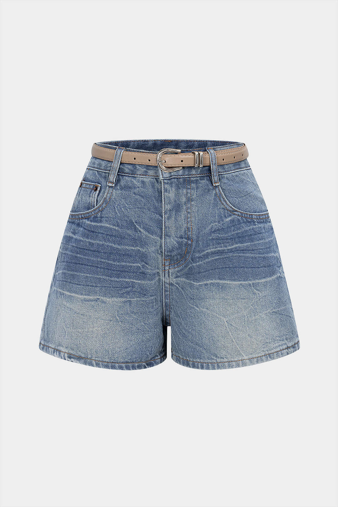 Denim Belted High Waist Shorts - Weenar