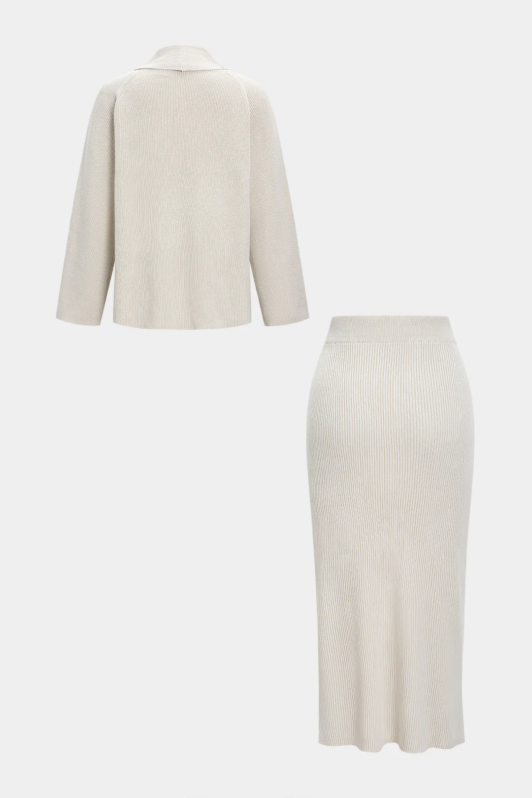 Knit Button Cardigan And Skirt Set - Weenar