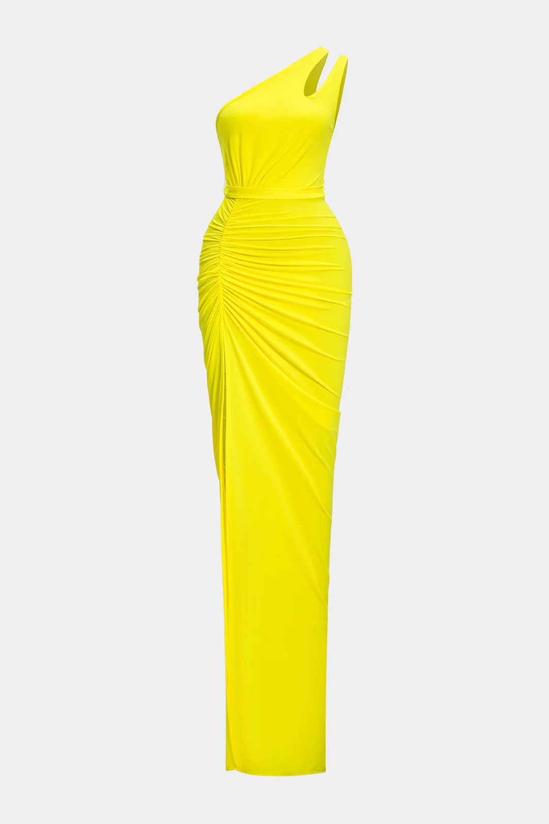 Satin High Slit Ruched Asymmetrical Maxi Dress - Weenar