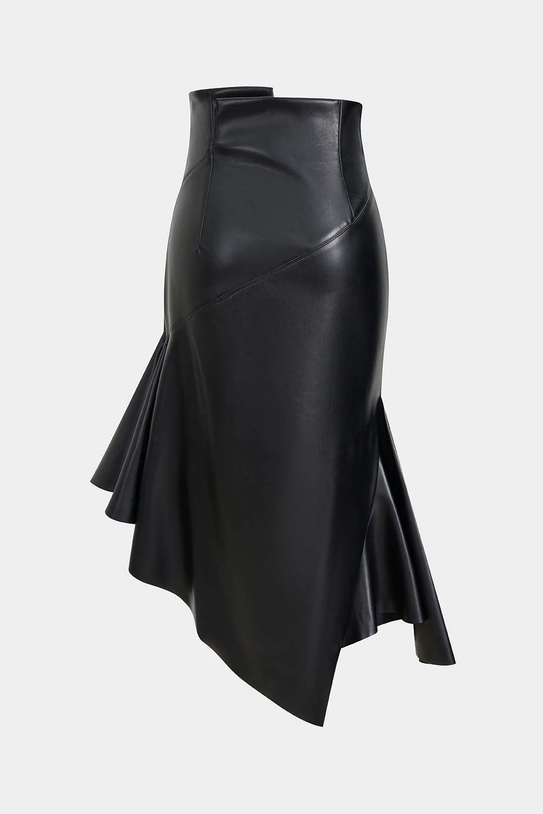 Faux Leather Asymmetrical Hem Ruched Skirt - Weenar