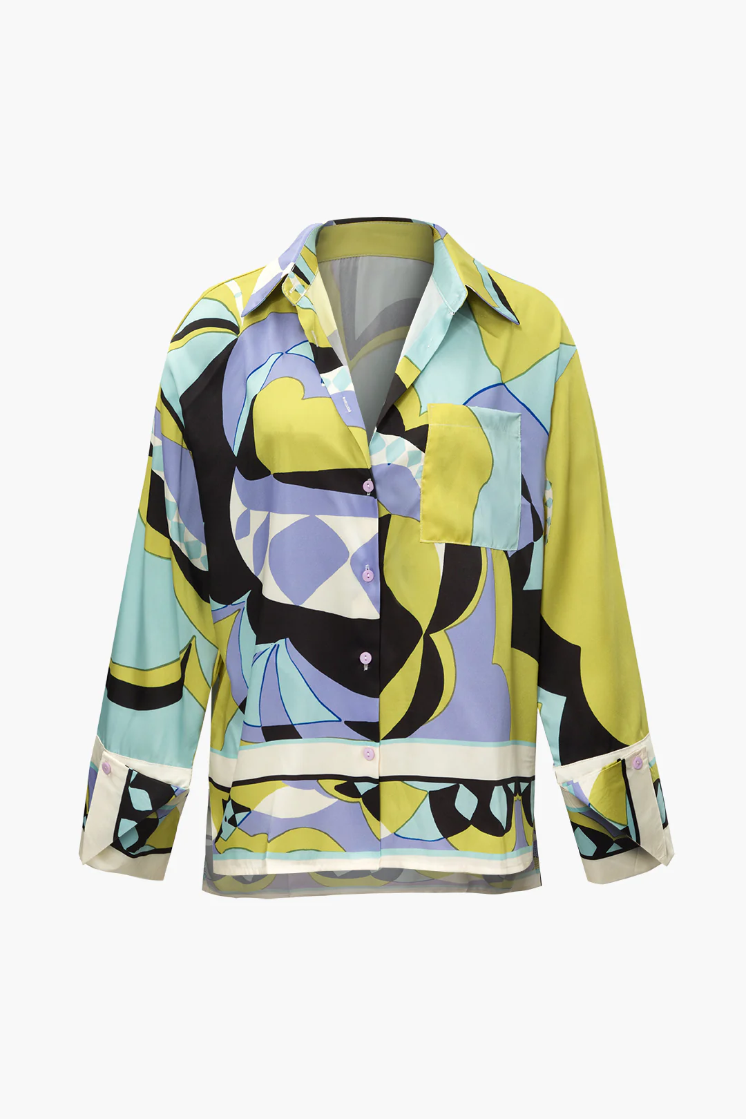Satin Abstract Print Button Long-Sleeve Shirt - Weenar