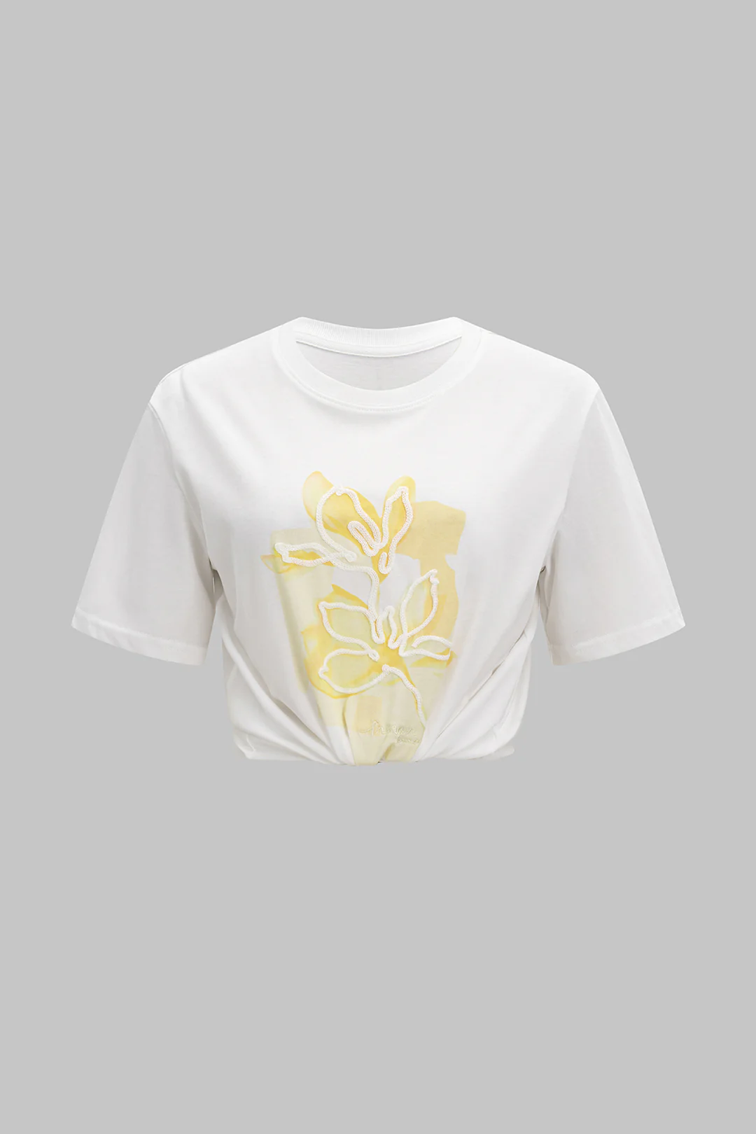 Floral Print Embroidery Short Sleeve T-Shirt - Weenar