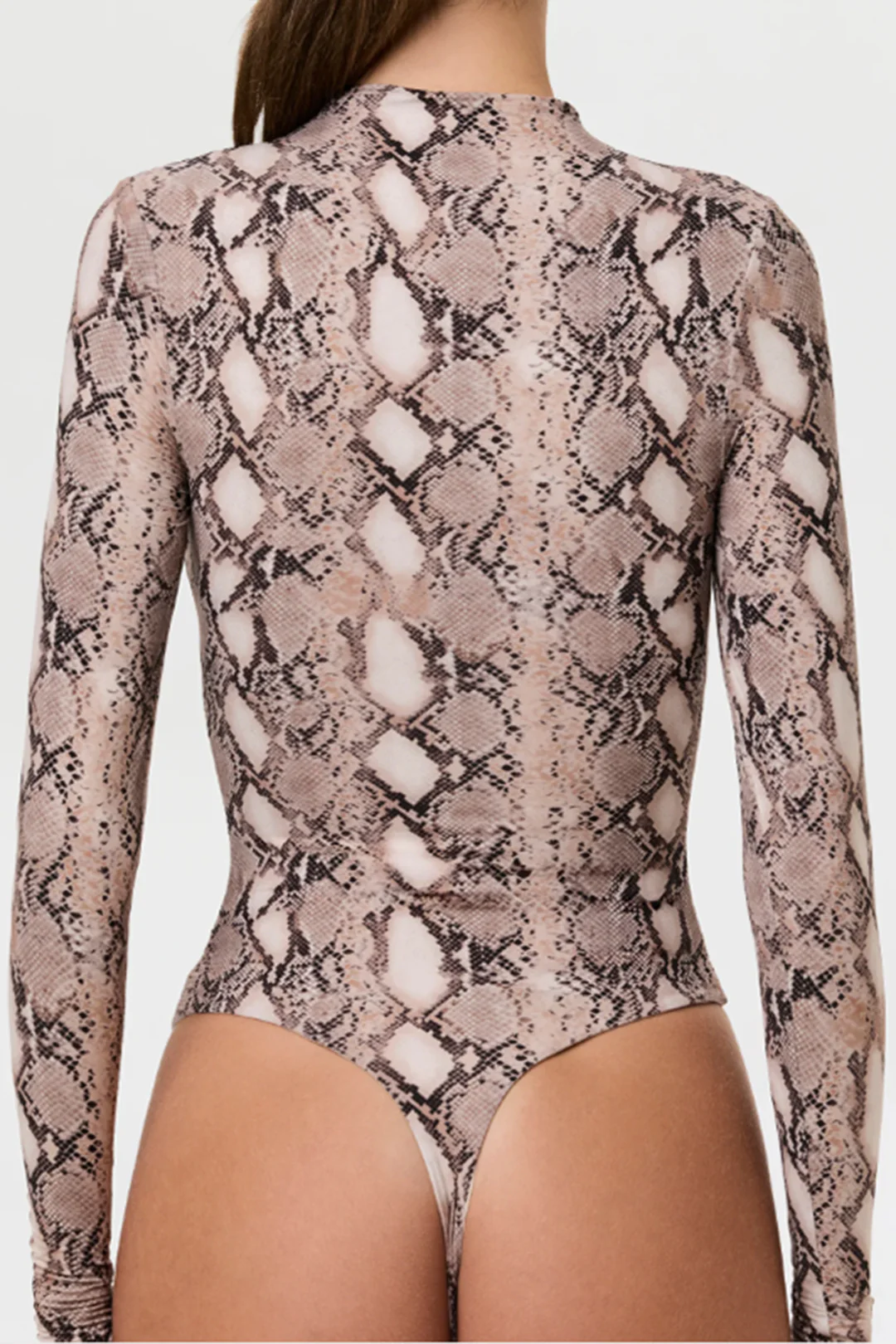 Snake Skin Print High Neck Long Sleeve Bodysuit - Weenar