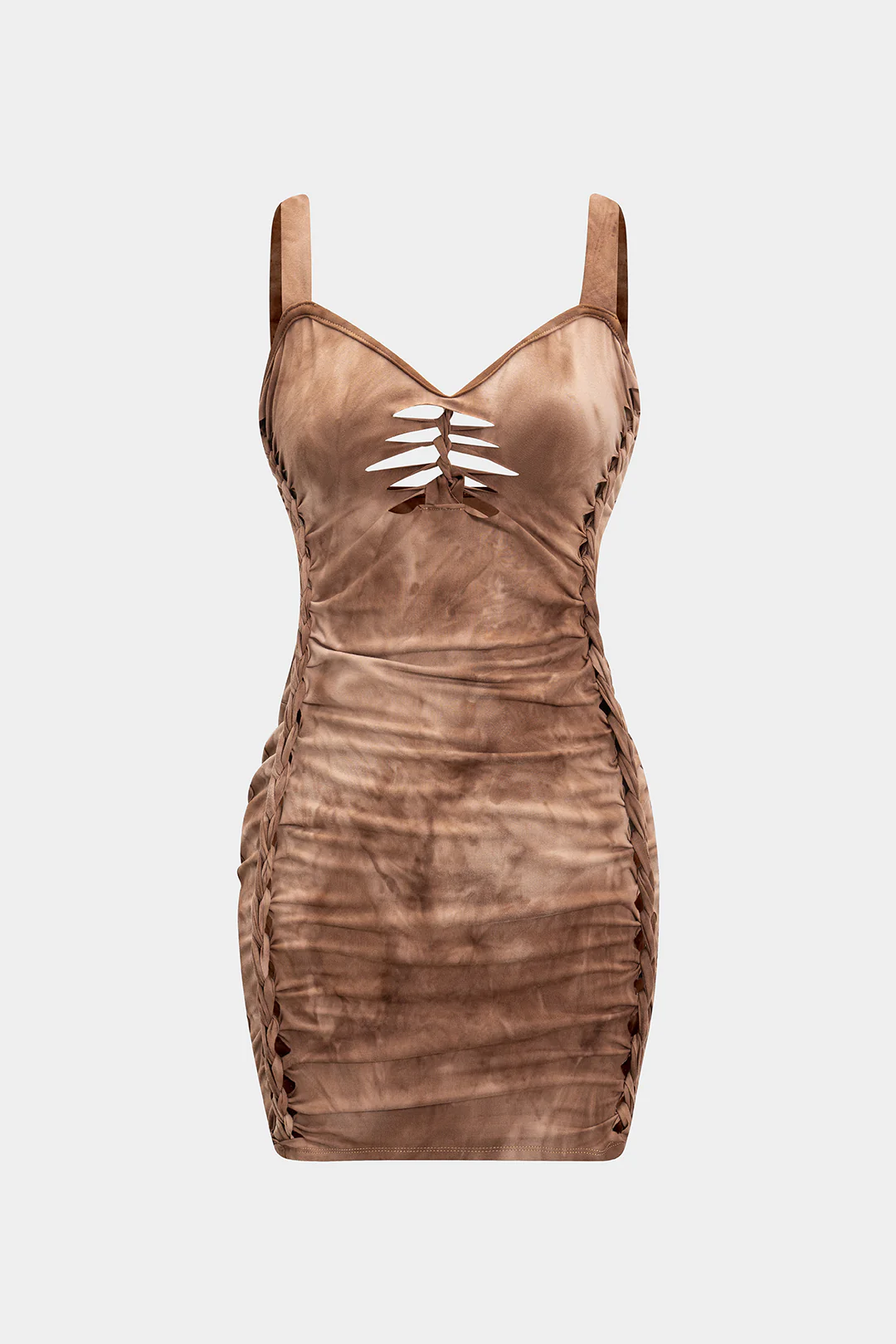 Cut Out Detail Ruched Backless Sleeveless Midi Dress - Weenar