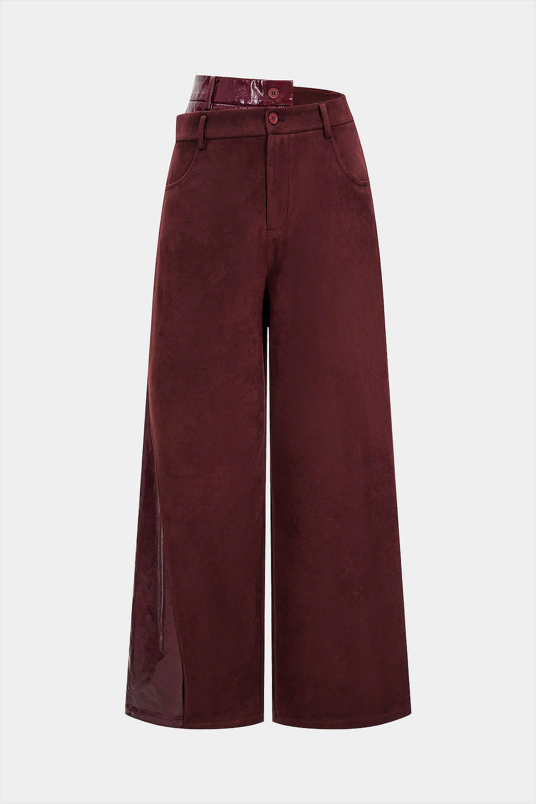 Faux Leather Suede Patchwork High Waist  Asymmetrical Pants - Weenar