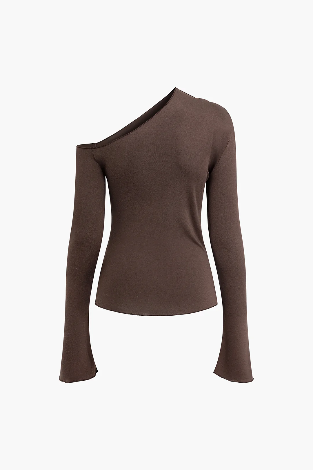 Solid Single Shoulder Long-Sleeve Top - Weenar