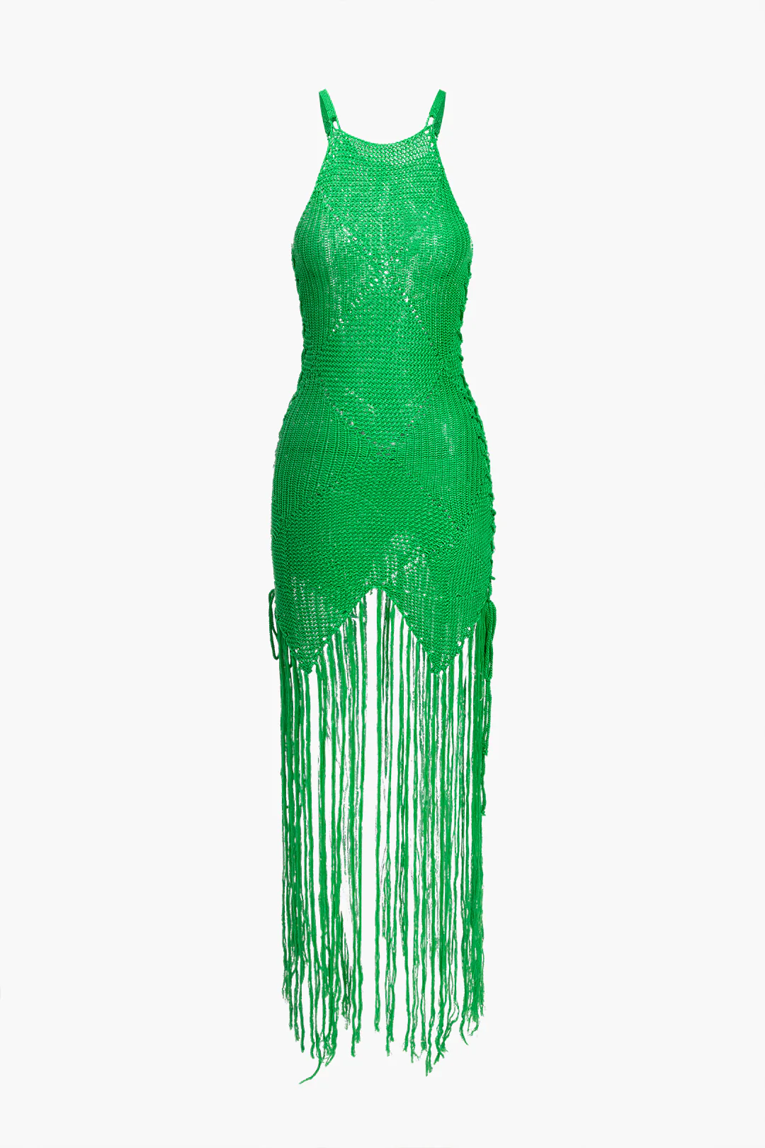 Knit Irregular Fringe Hem Sleeveless Dress - Weenar