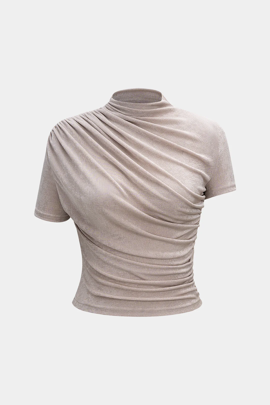 Mock Neck Ruched Short Sleeve T-Shirt - Weenar