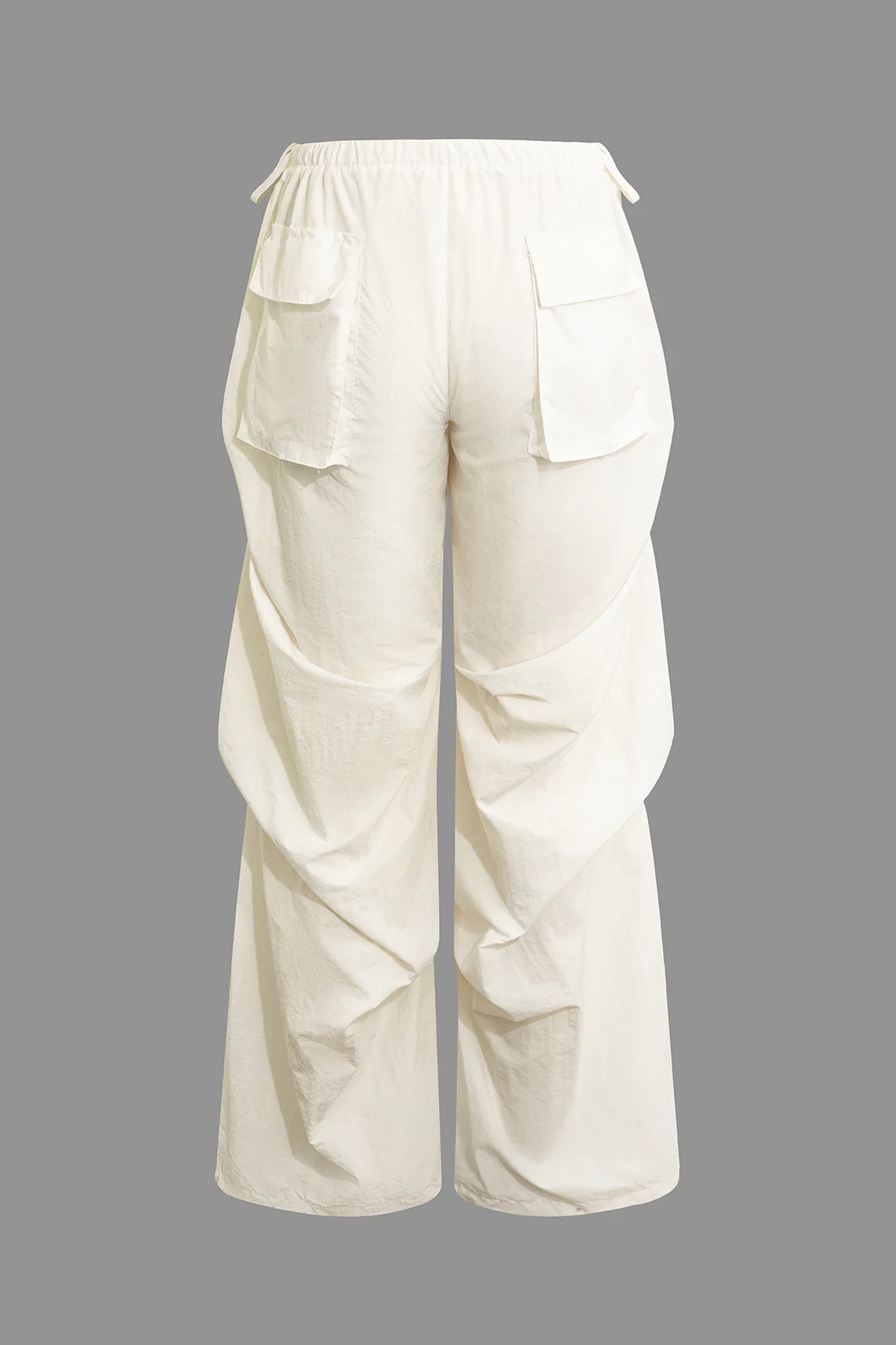 Solid Ruched Tie Up Pocket Wide Leg Cargo Pants - Weenar