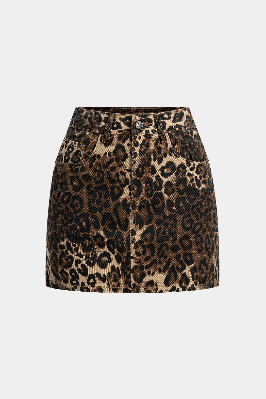 Denim Leopard Print High Waist Skirt - Weenar