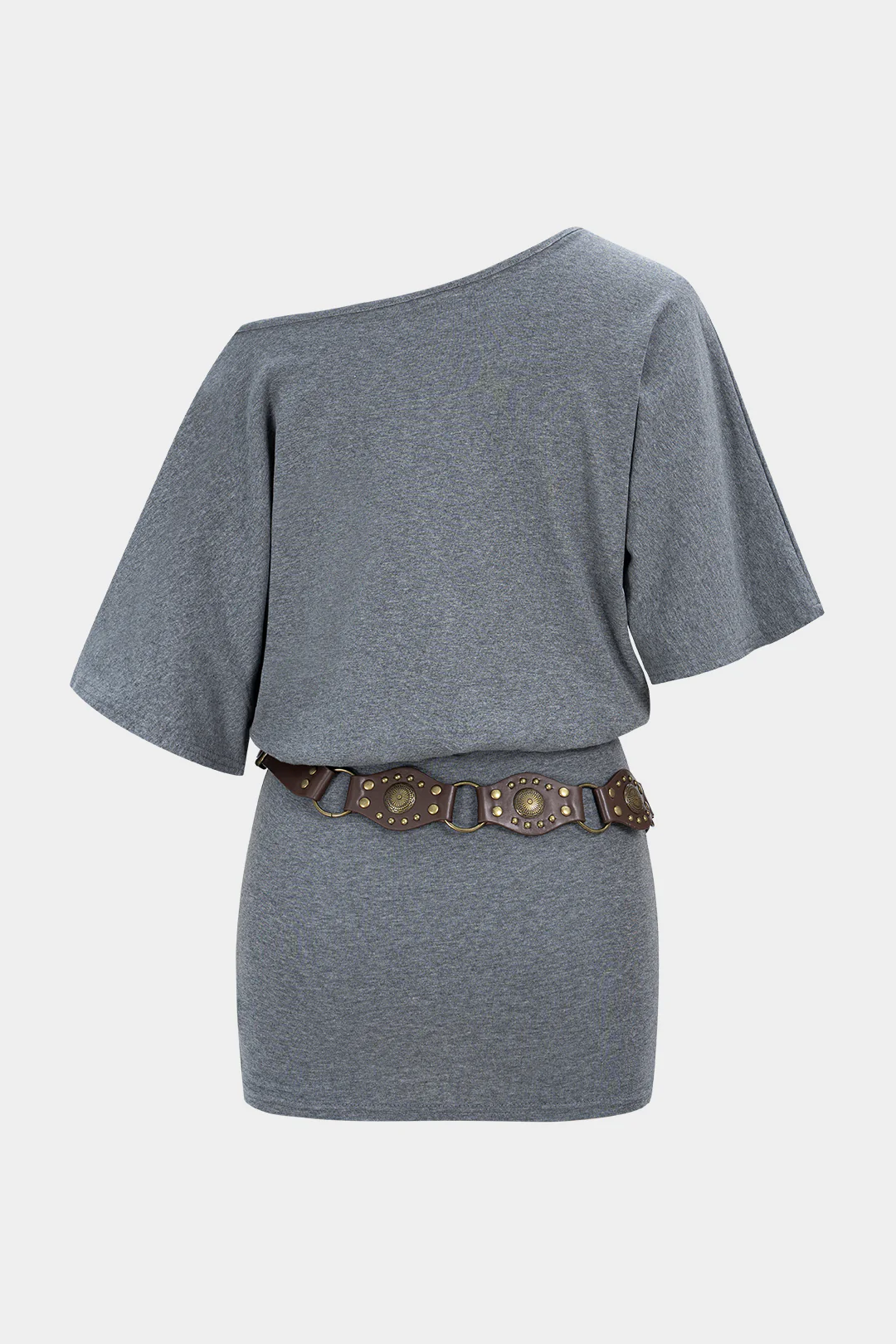 One Shoulder Belted Short Sleeve Mini Dress - Weenar