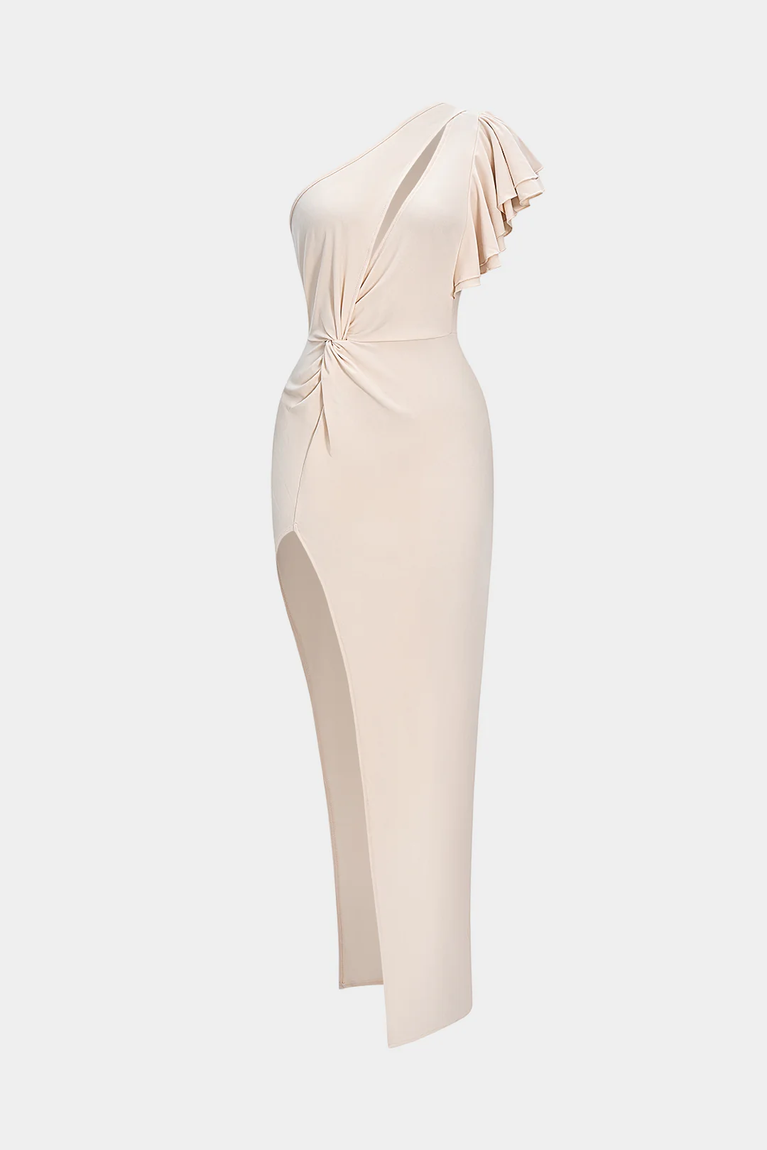 Ruffle Asymmetrical Shoulder Cut Out Sleeveless Midi Dress - Weenar