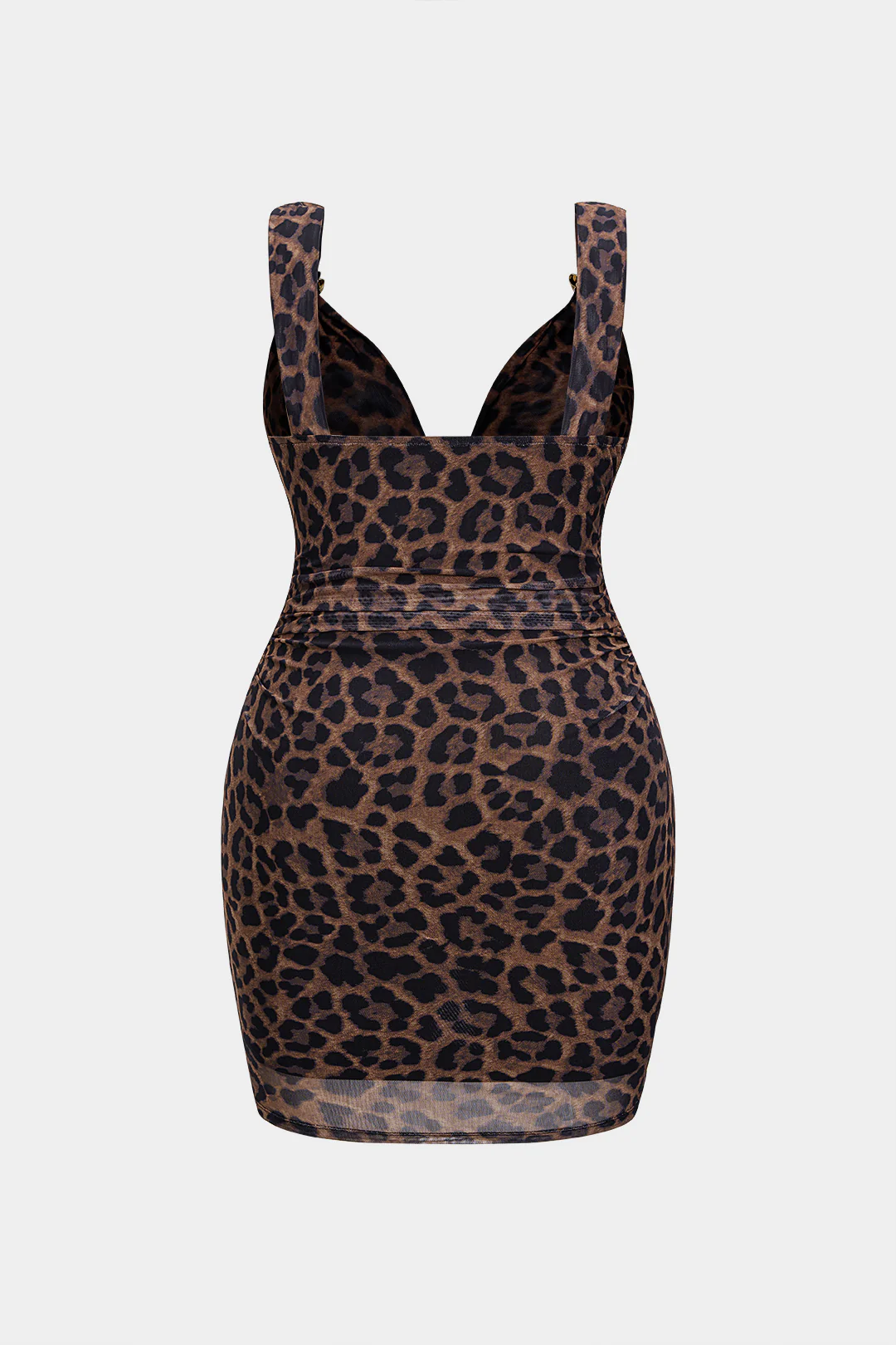 Plus Size Leopard Print Mesh V-Neck Metallic Decor Sleeveless Mini Dress - Weenar