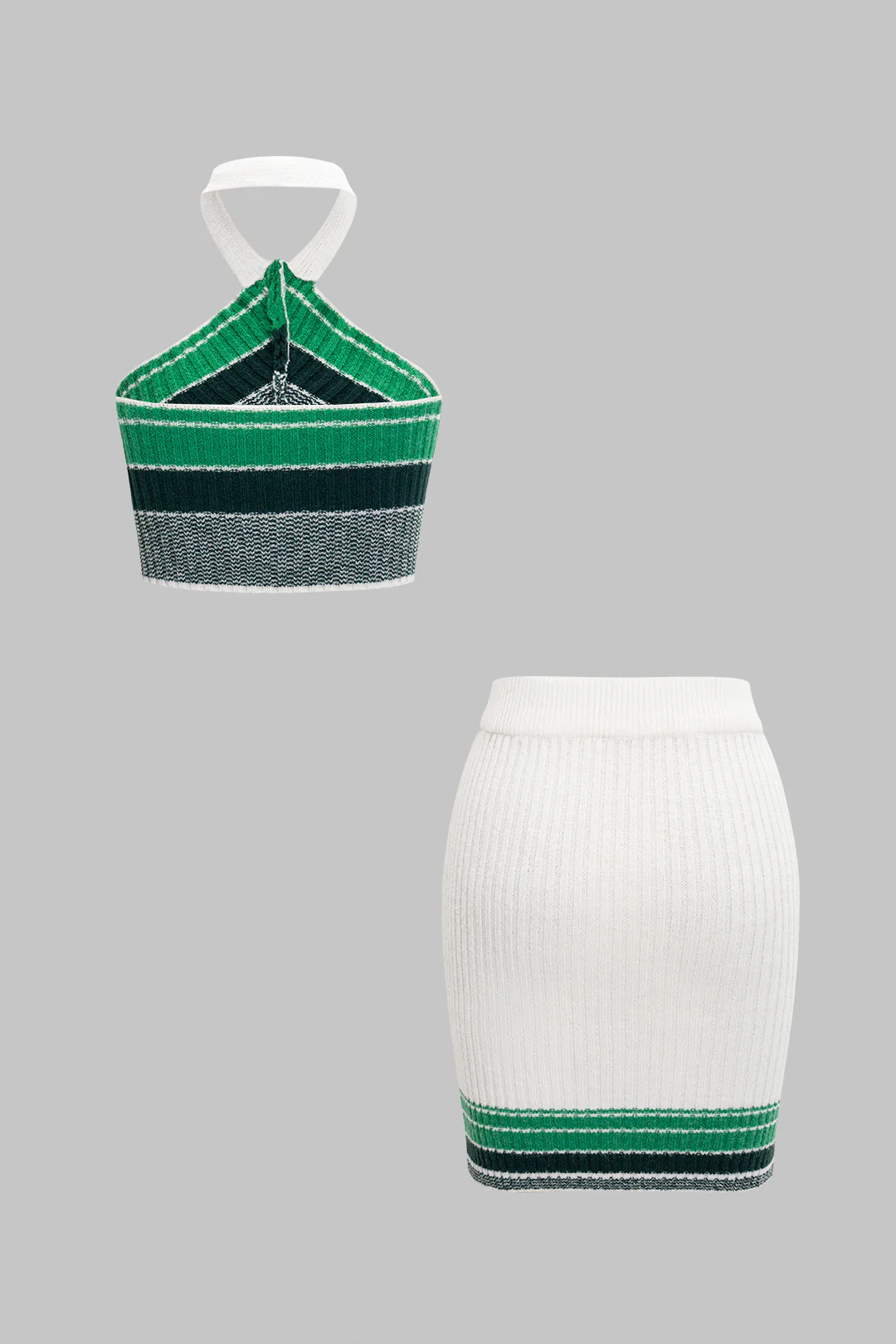 Knit Color-Block Halter Neck Cami Top And Mini Skirt Set - Weenar