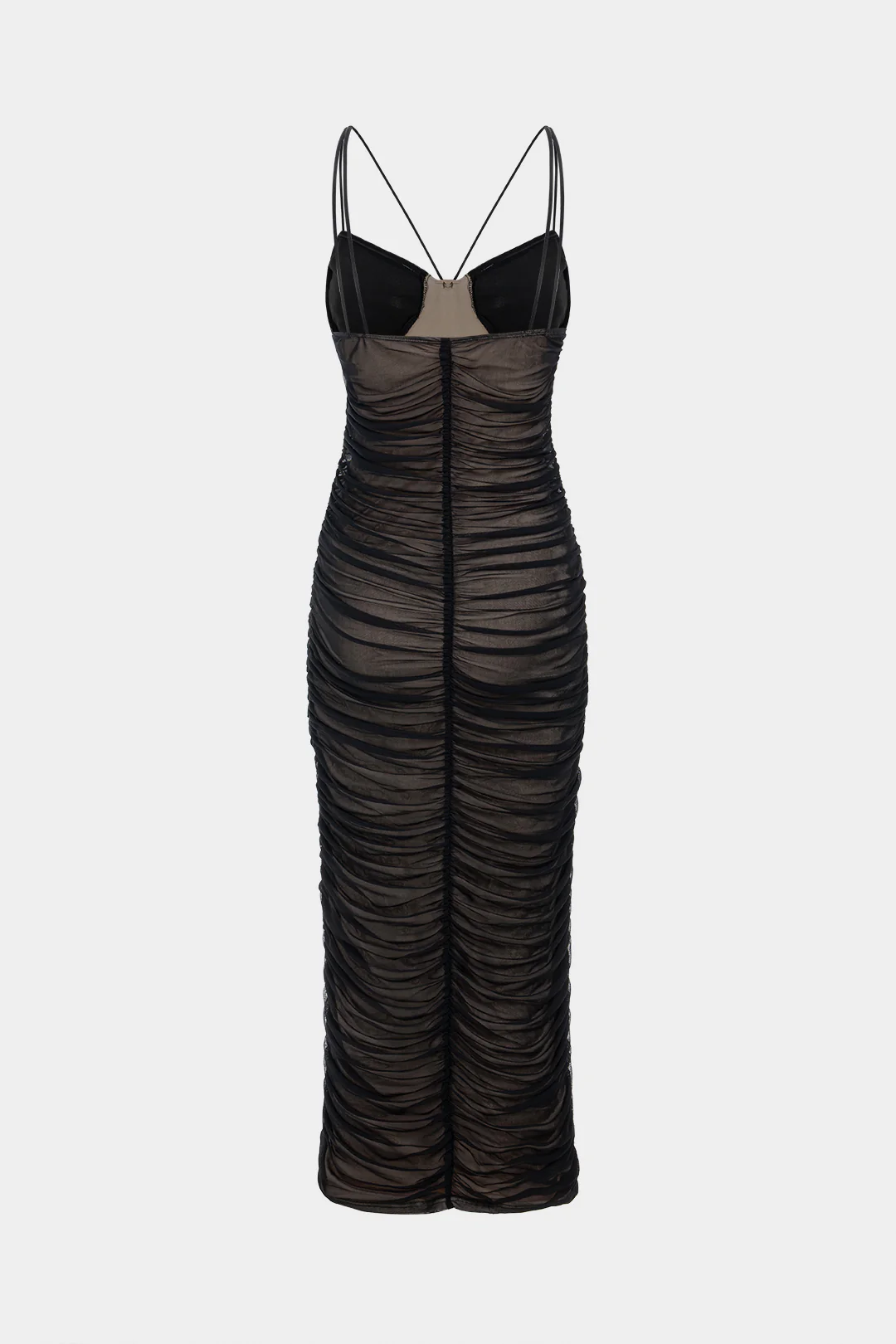 Mesh Patchwork V-Neck Backless Sleeveless Maxi Dress - Weenar