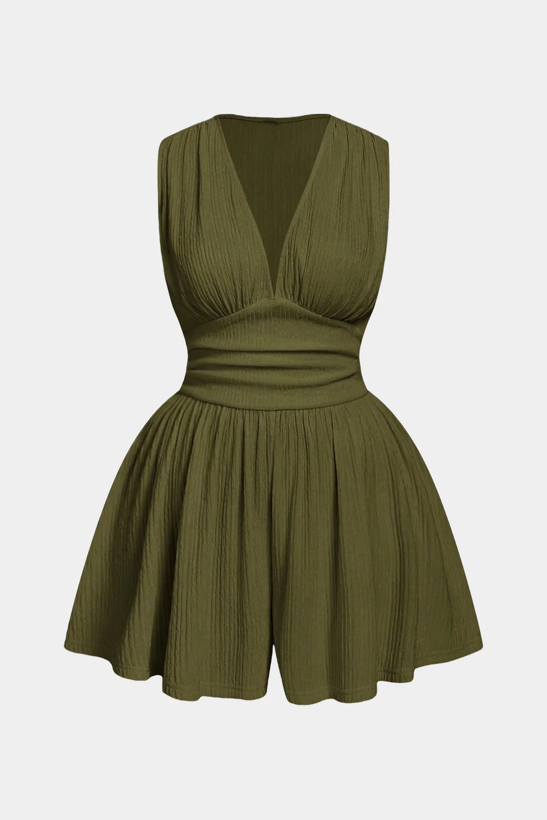 Plus Size Solid V-Neck Sleeveless Romper - Weenar