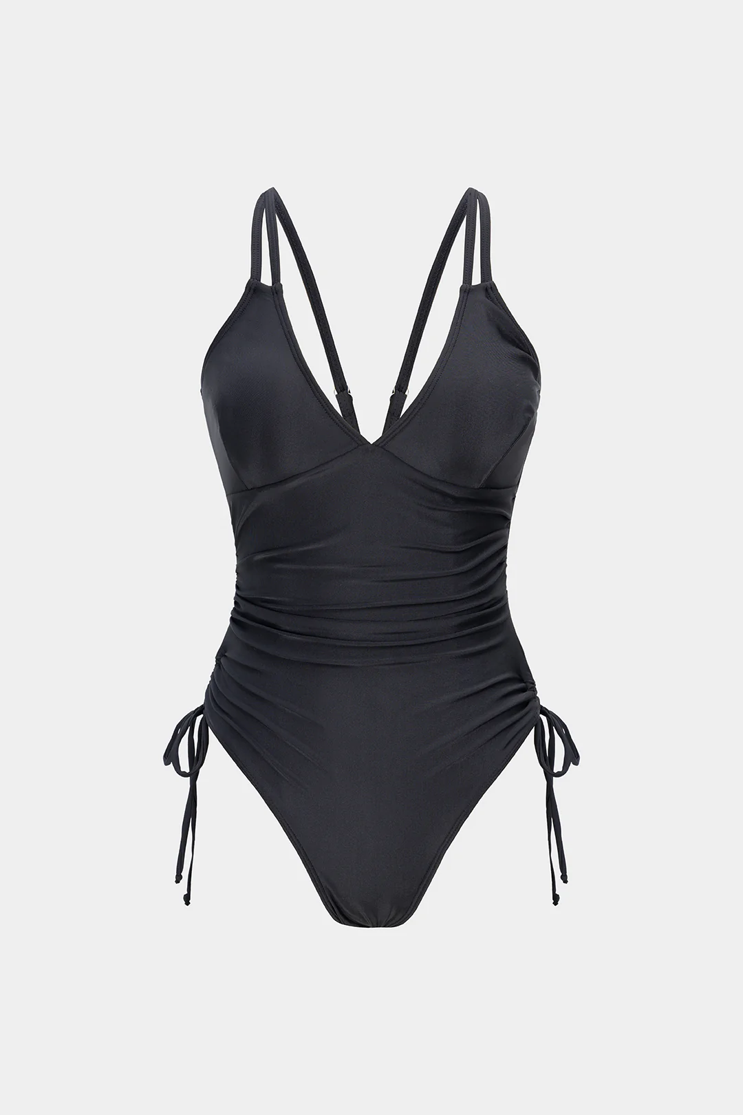 V-Neck Backless Tie-Up Ruched Swimsuit - Weenar
