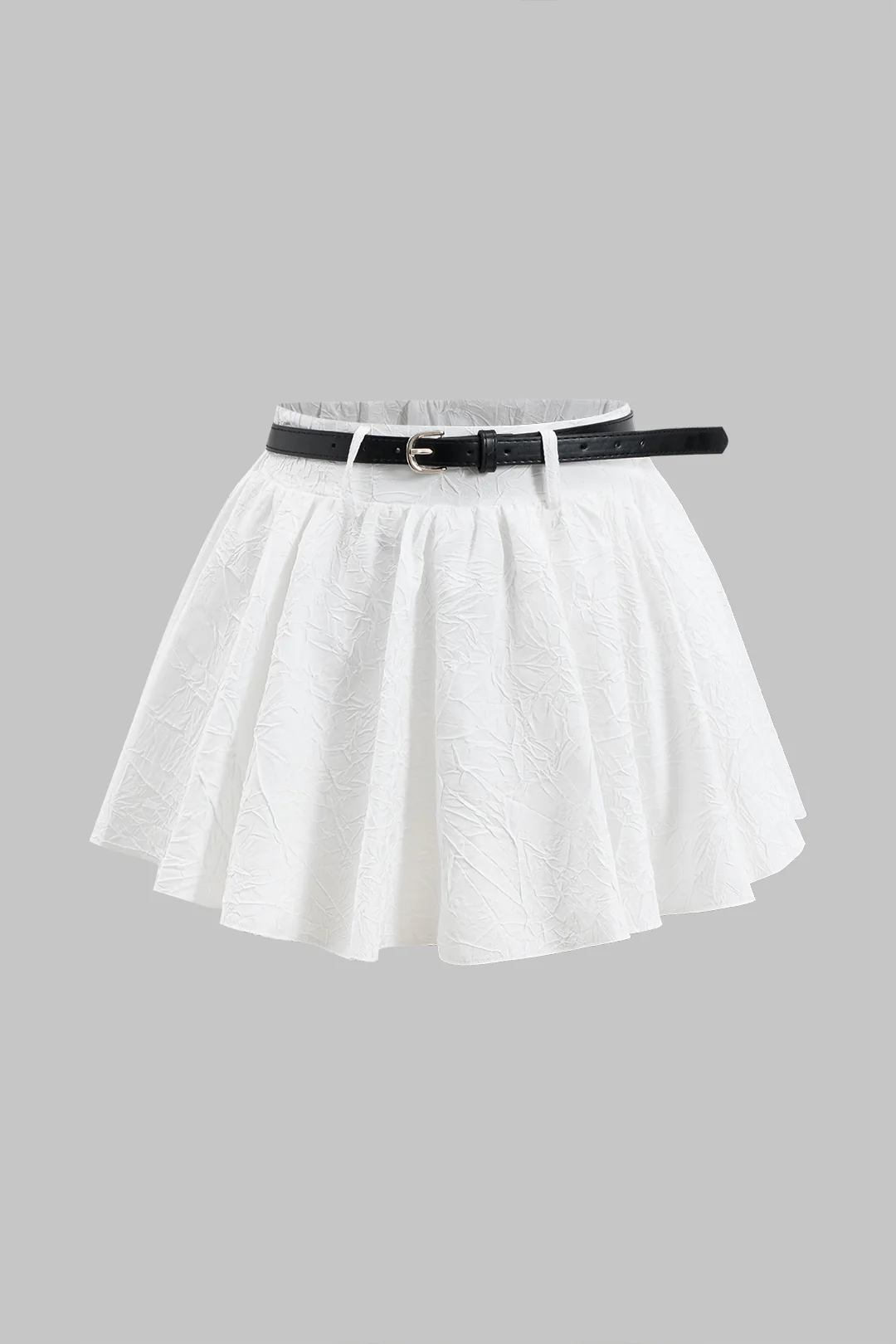 Solid Ruched Belted Skirt - Weenar