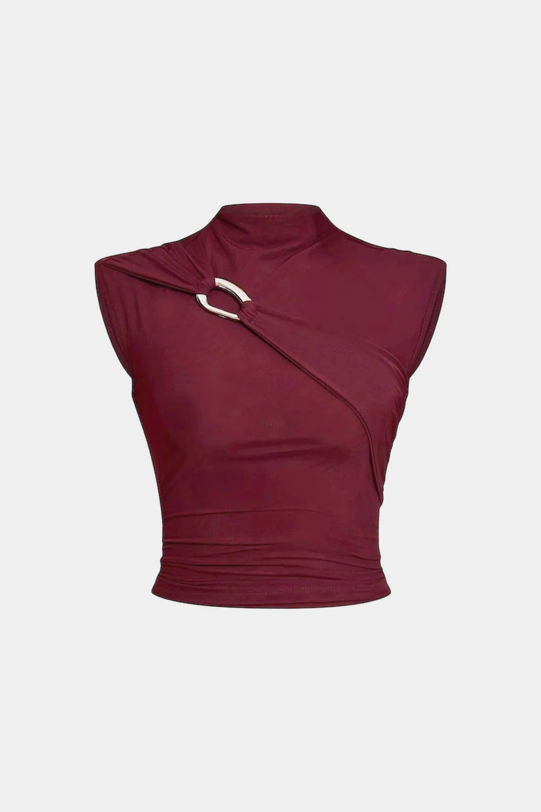 Mock Neck Metallic Decor Asymmetrical Tank Top - Weenar