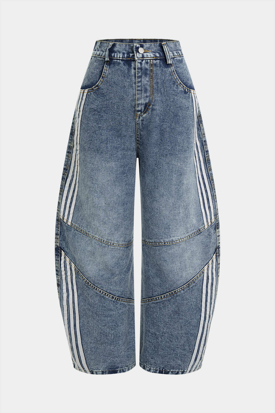 Denim Striped Pocket Wide Leg Jeans - Weenar