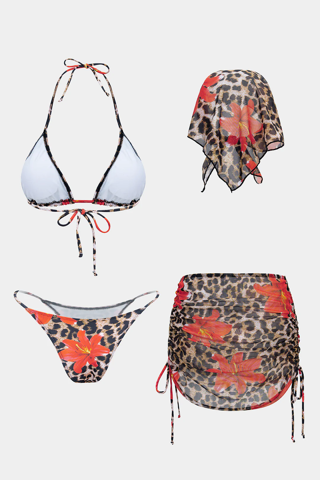 Leopard Contrast Print Tie-Up Bikini Set - Weenar