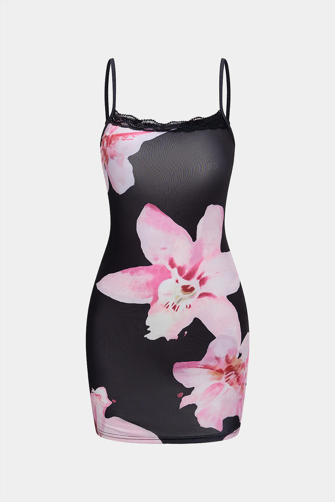 Floral Print Lace Trim Slip Sleeveless Mini Dress - Weenar