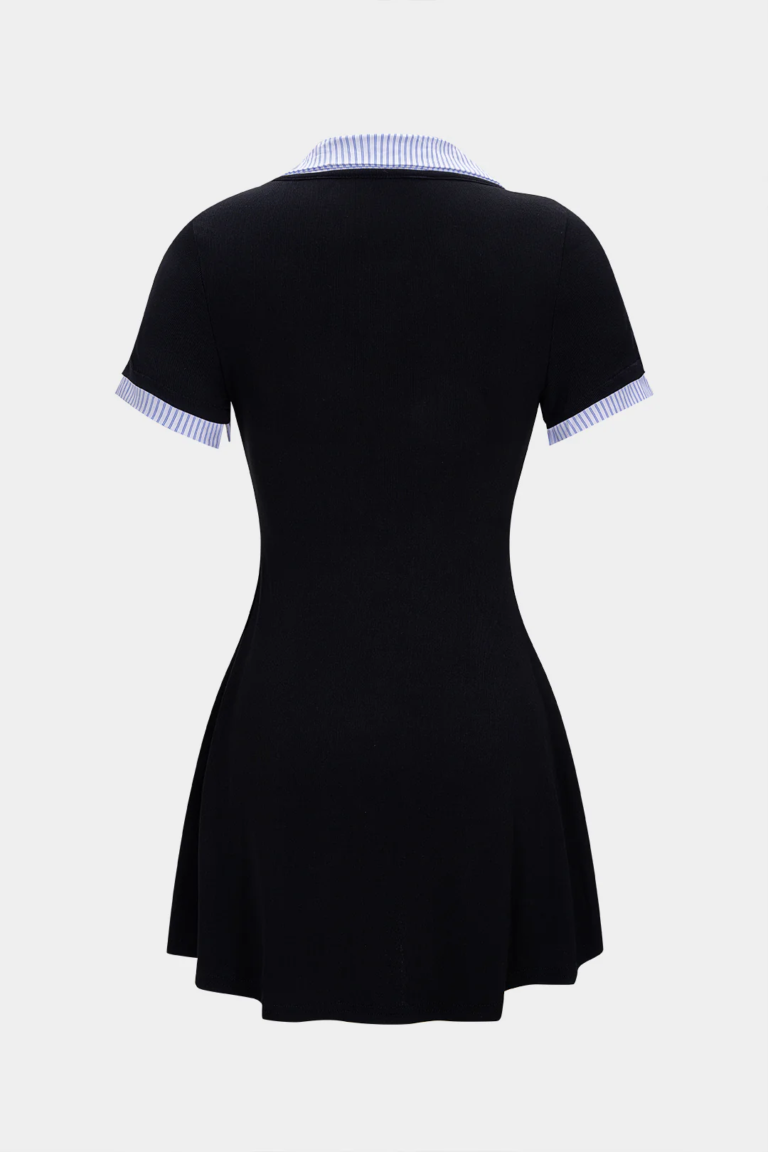 Striped Contrast Round Neck Button Short Sleeve Mini Dress - Weenar