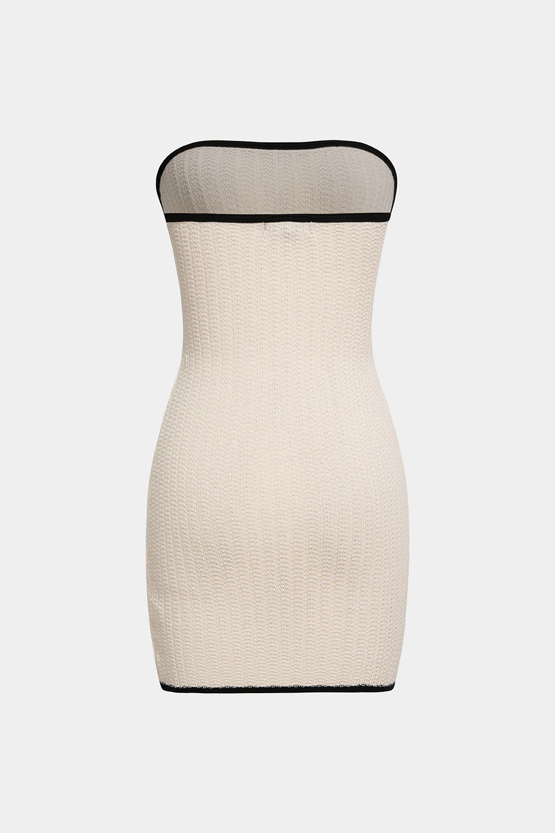 Knit Contrast Binding Wrap Tie-Up Strapless Sleeveless Mini Dress - Weenar